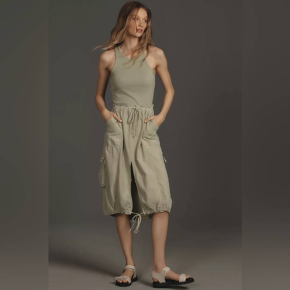 Daily Practice by Anthropologie High-Neck Tank Twofer Midi Dress // Moss